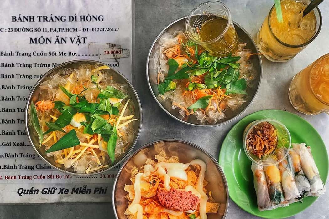 Bánh tráng cuốn sốt bơ me Dì Hồng