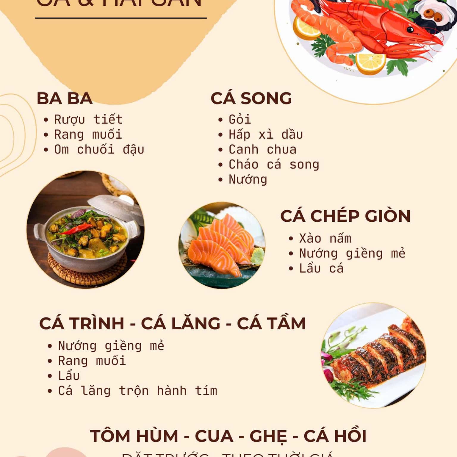Menu cá và hải sản