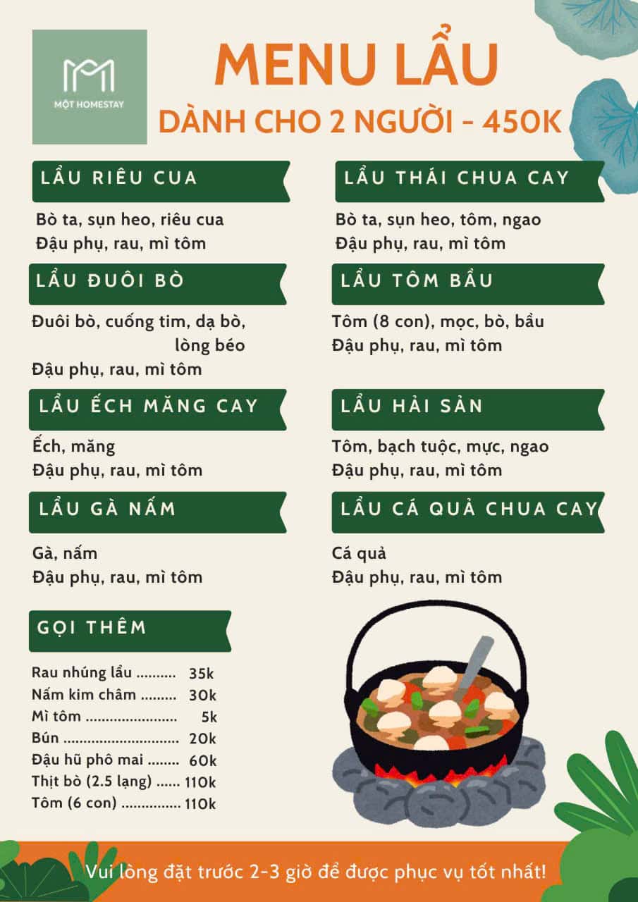 Menu lẩu dành cho 2 người