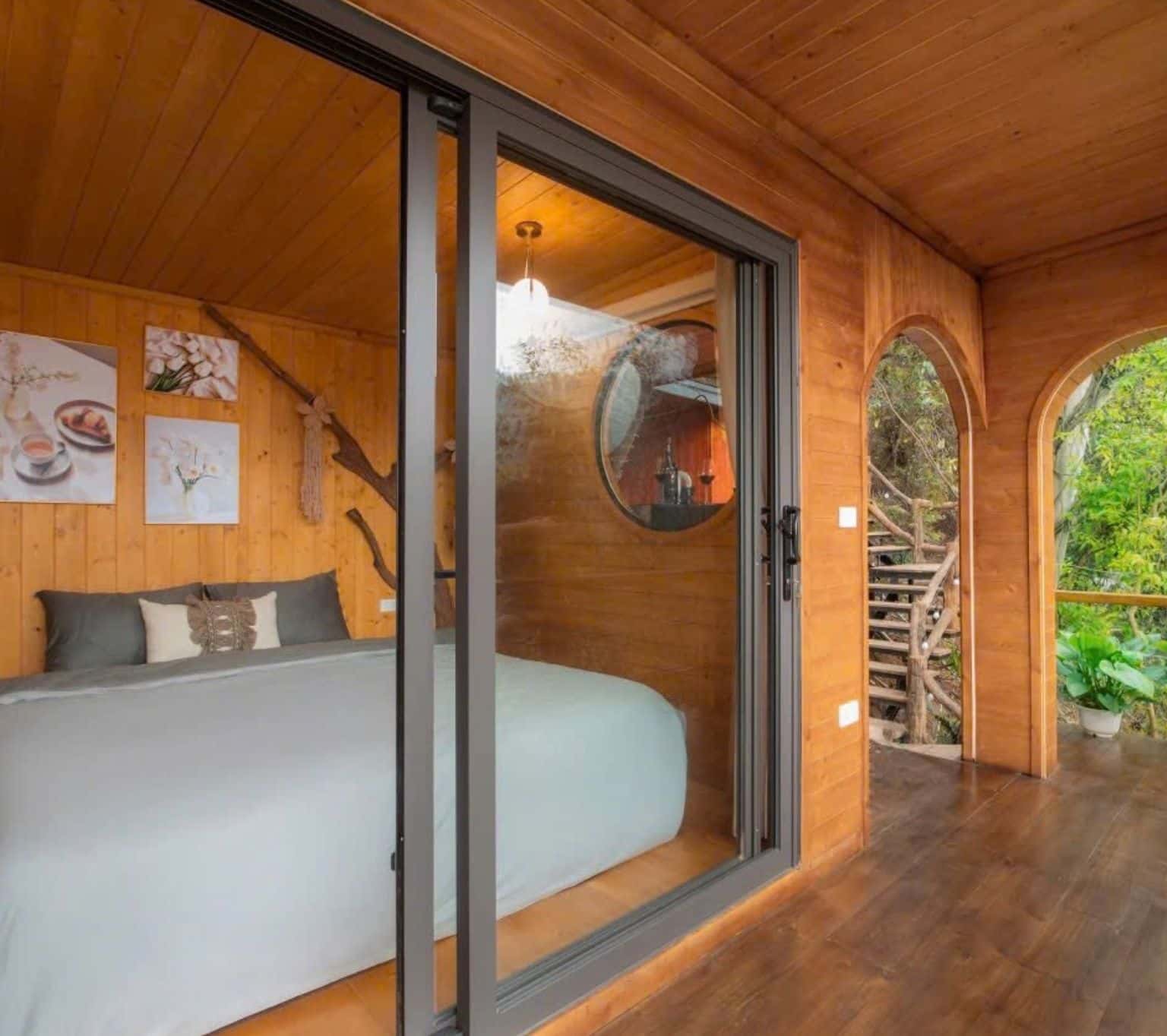Bedroom with pine forest view