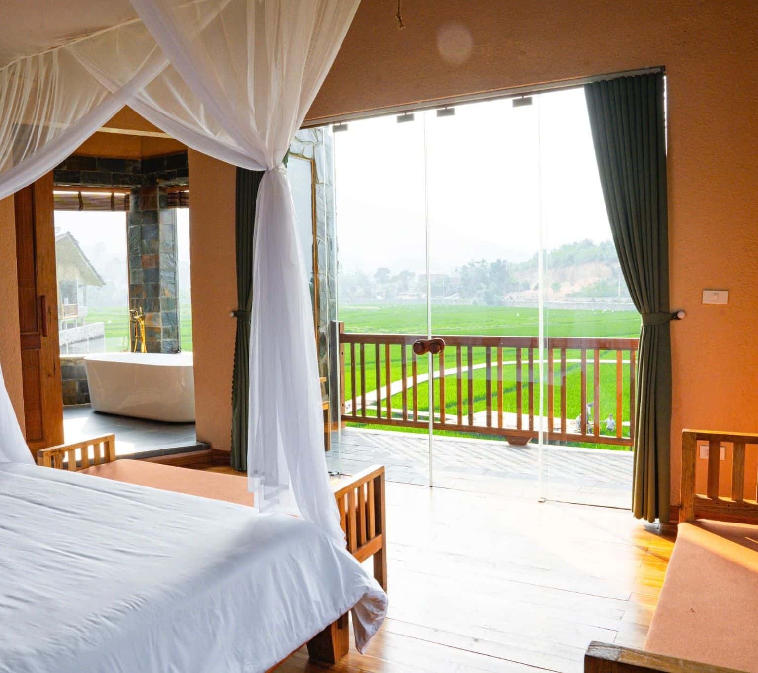 Bedroom overlooking the rice fields