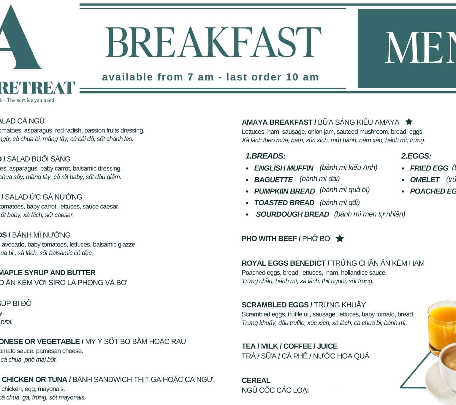 Breakfast and beverages