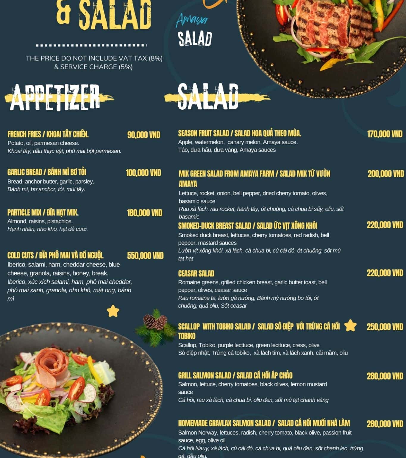 Appetizers and desserts