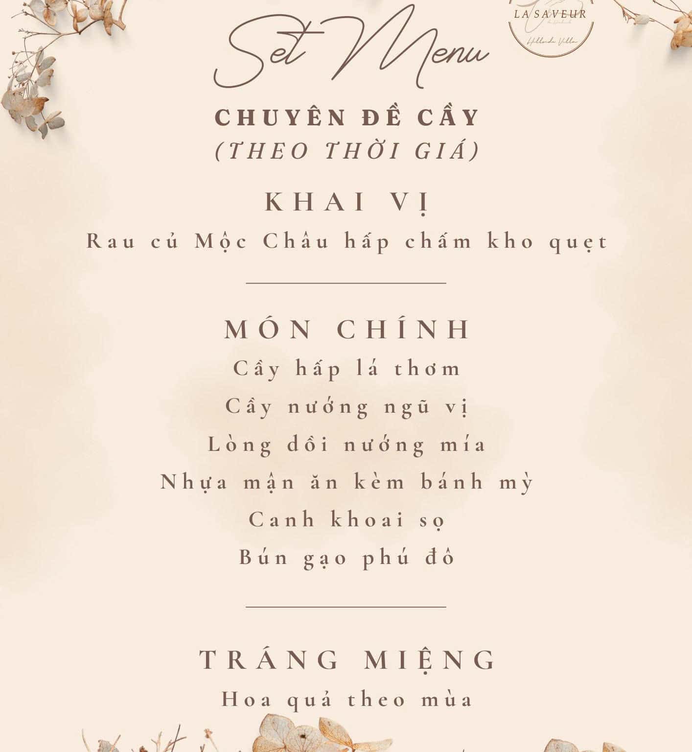 Menu đặc sản