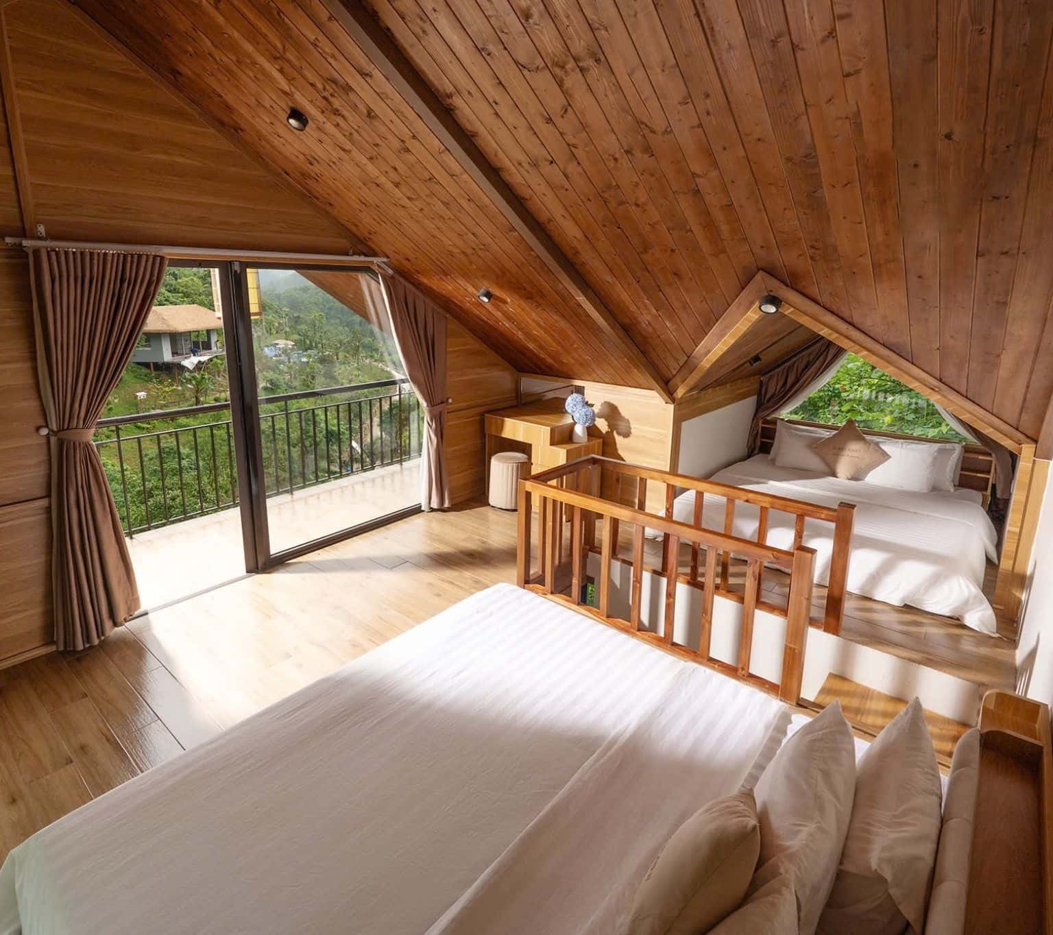 Bedroom with mountain forest view