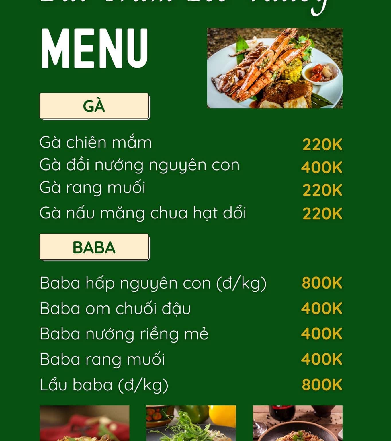 Các món gà và baba (mâm 6)