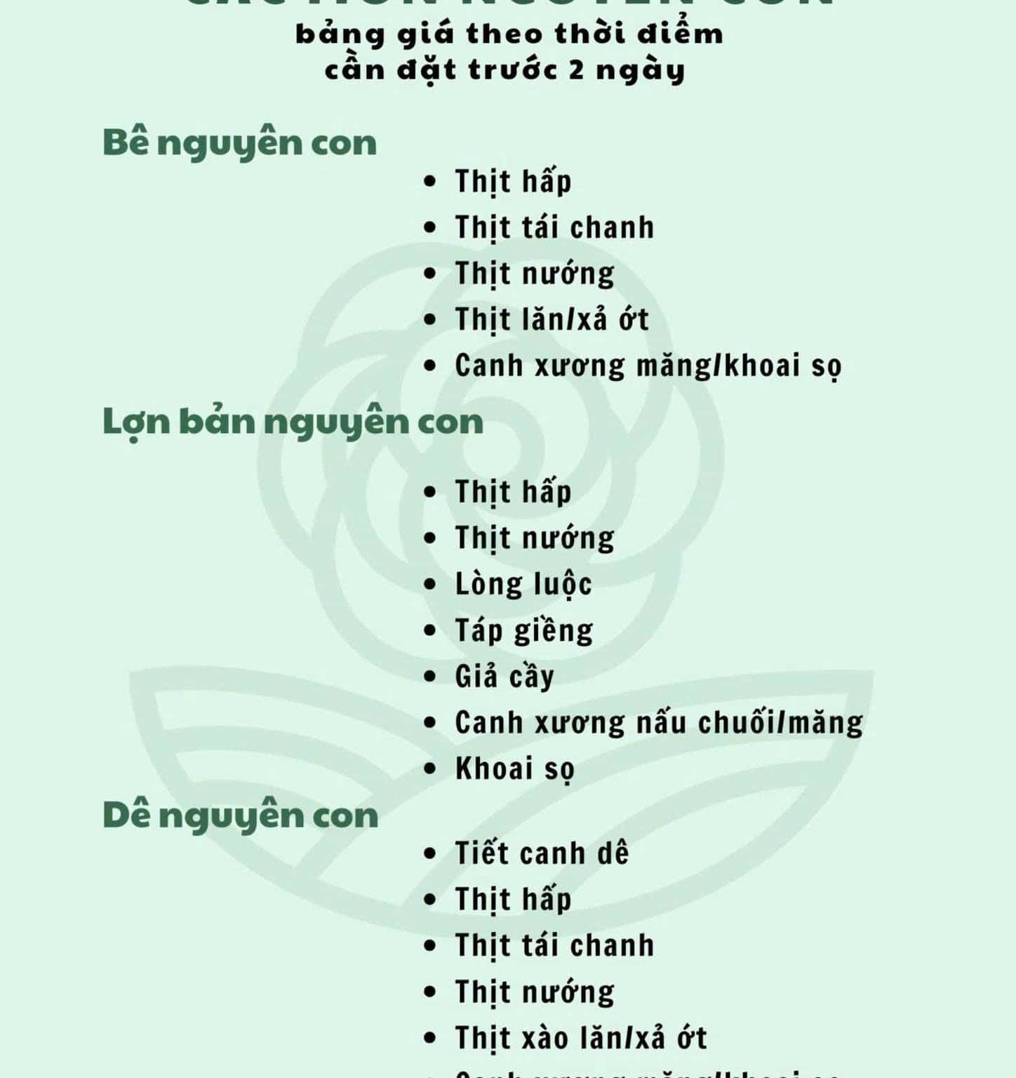 Menu Nguyên Con