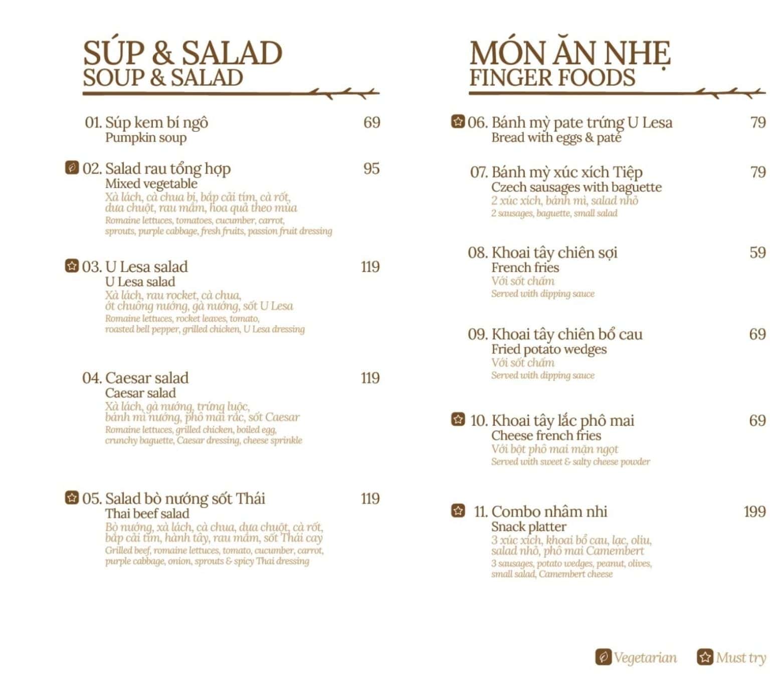 Quán bên rừng - menu đồ ăn