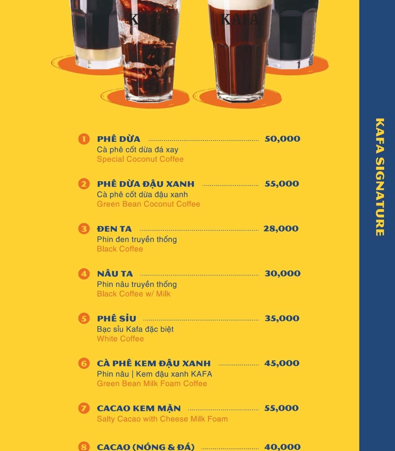 KaFa Cà Phê - menu đồ uống