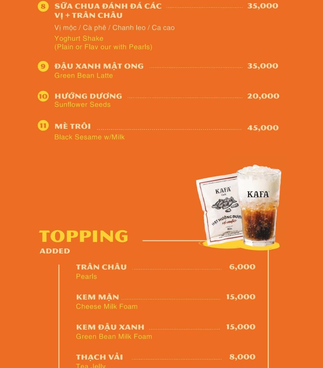 KaFa Cà Phê - menu đồ ăn