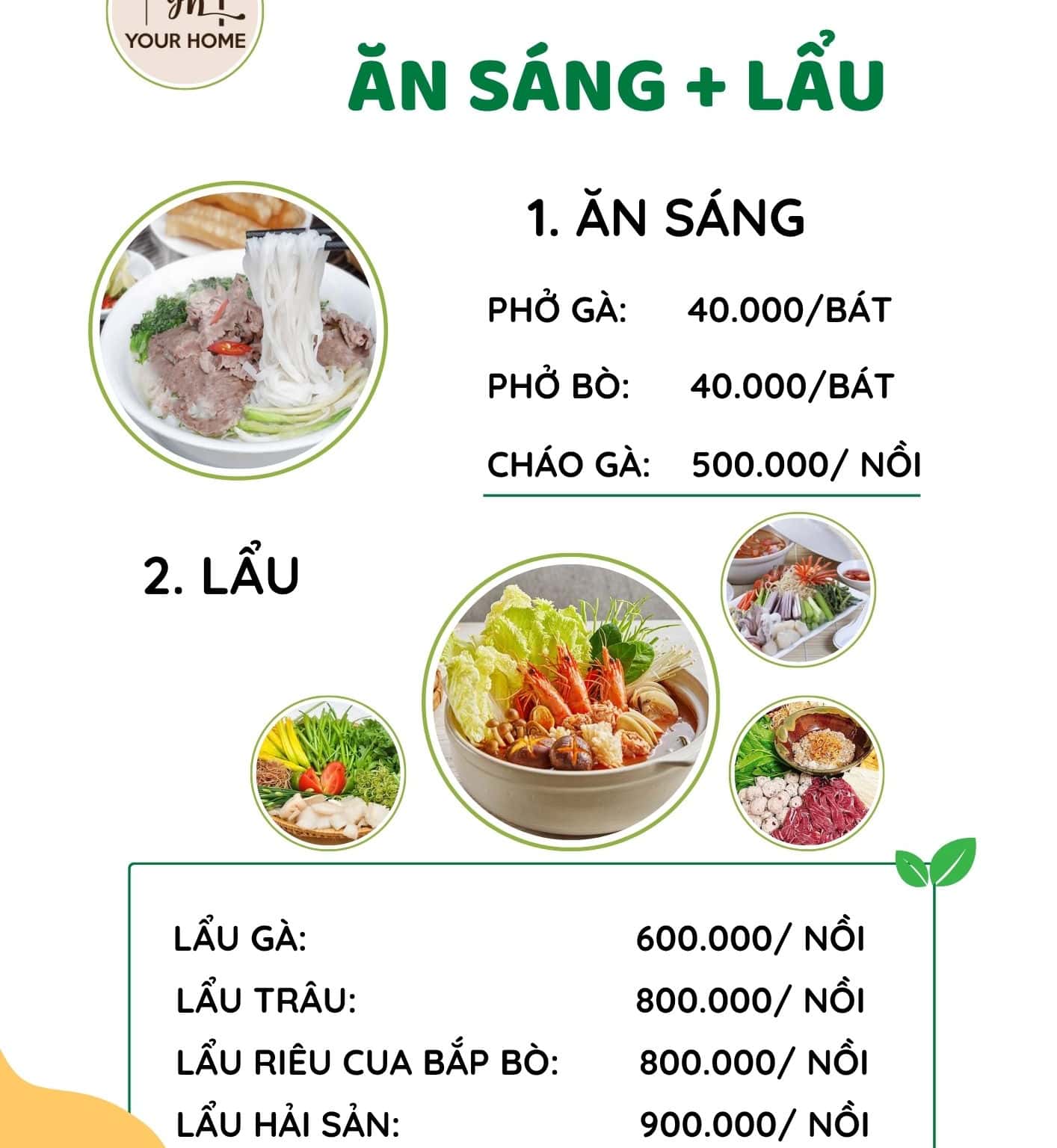 Menu ăn sáng + lẩu
