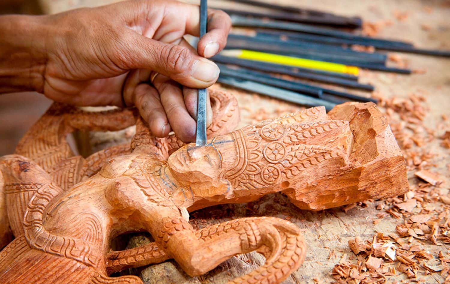 Stone and wood carvings