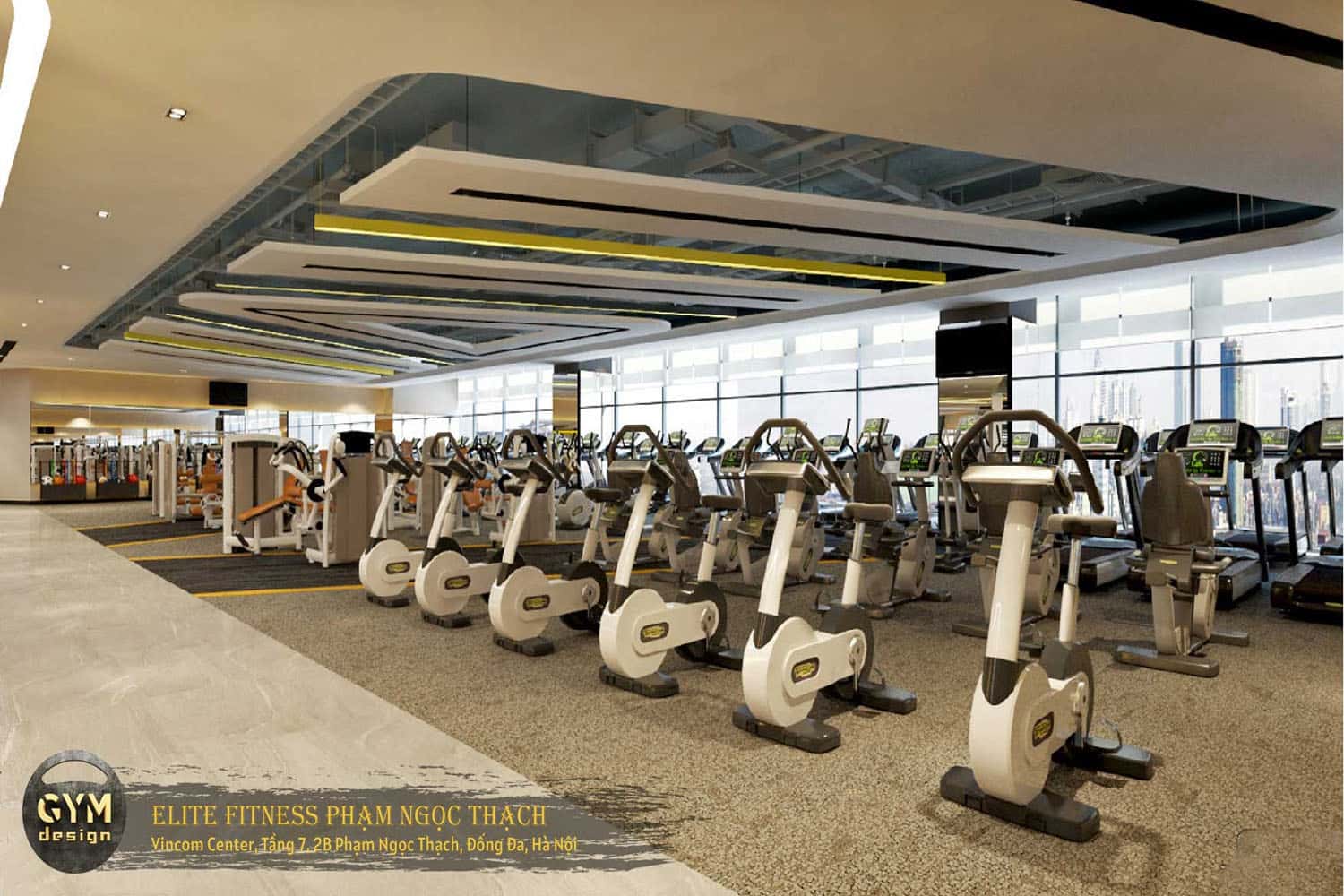 Phòng Gym Elite Fitness được trang bị đầy đủ các thiết bị tập
