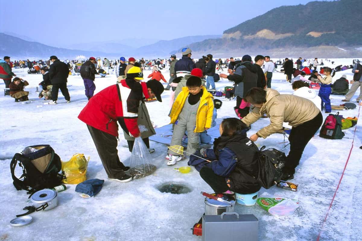 Câu cá trên băng tuyết ở Hwacheon